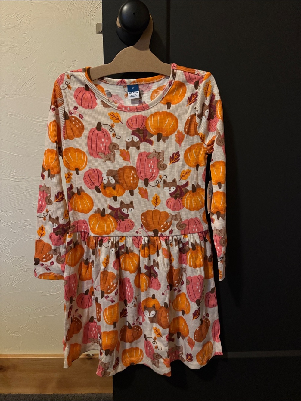 Old Navy Cream Dress with Orange and Pink Pumpkin Print